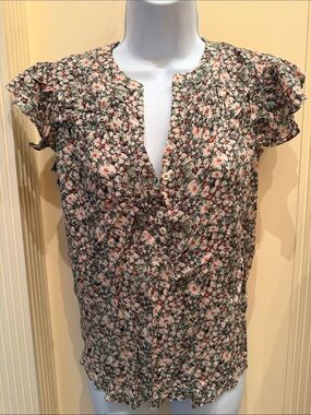 Knox Rose Floral Ruffle Sleeve Henley Blouse XS